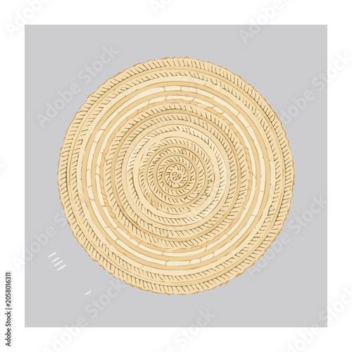 Handwoven basket with spiral pattern illustration
