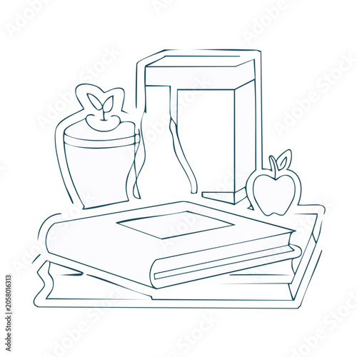 Line art illustration of school supplies
