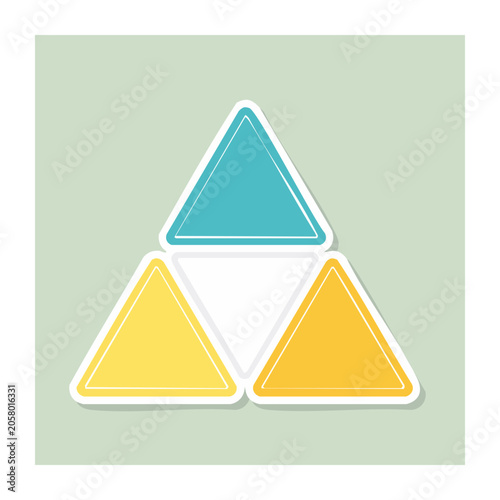 Three overlapping triangles in flat design style