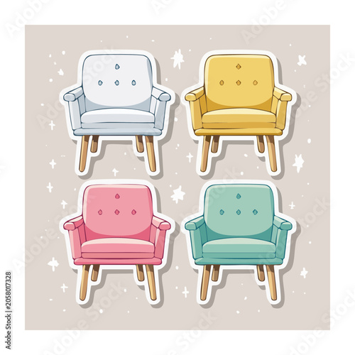 Colorful Armchairs in Flat Design Style