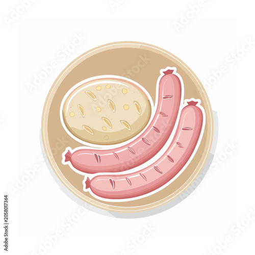 Flat design illustration of sausages and mustard on a plate