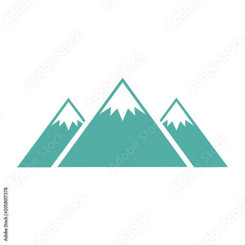 Flat design mountain range icon with snow peaks