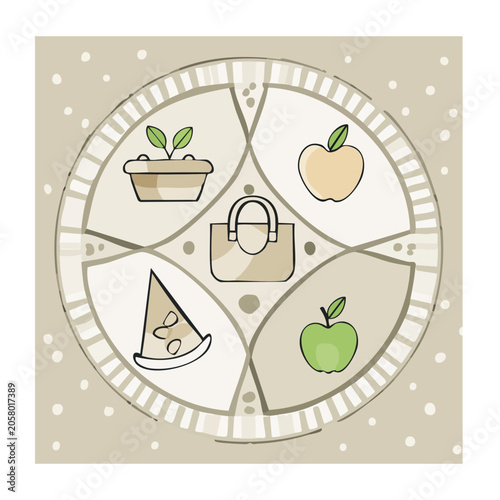 Flat design pie chart with icons on dotted background