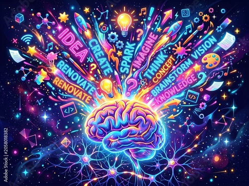Vibrant Brain Explosion of Colorful Ideas and Creative Thinking Illustration