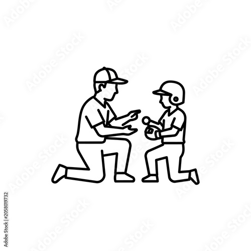 Baseball Coach Coaching Little League Player Minimalist Monoline Icon