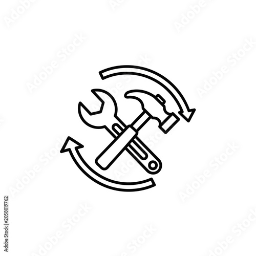 Minimalist Tool Icon with Wrench and Hammer Inside Circle