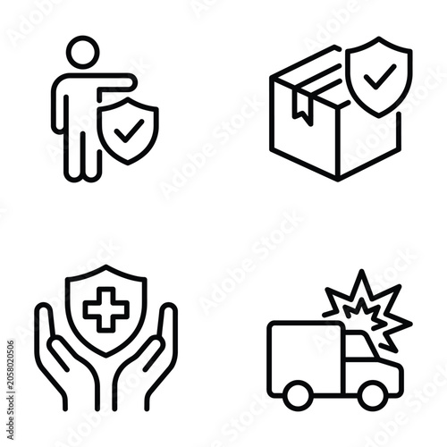 Insurance and protection icons set with insurance protection security delivery accident