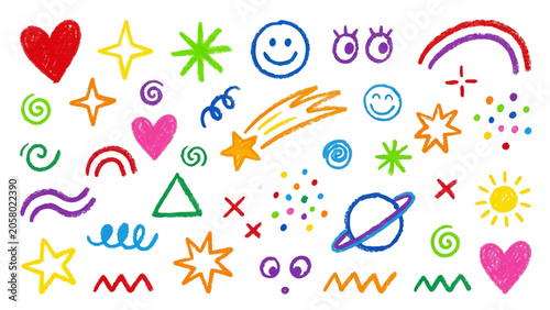 Fotografija Colorful charcoal doodle elements (shapes, hearts, stars, planets, etc) VECTOR F