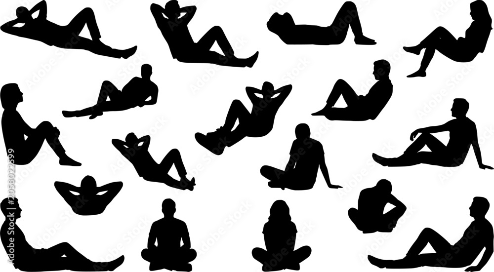 Obraz premium Black silhouettes of people sitting and lying down
