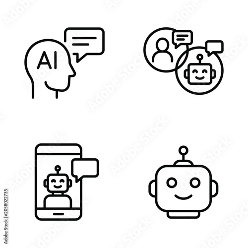 Artificial intelligence chatbot icons representing digital communication and tech with artificial