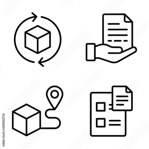Logistics and supply chain management line icon set with logistics management delivery shipping