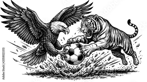 Konstfotografi Eagle and Tiger Soccer Fight.