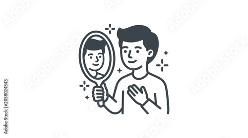 Tableau sur toile A young man looking at his own reflection in a hand mirror.