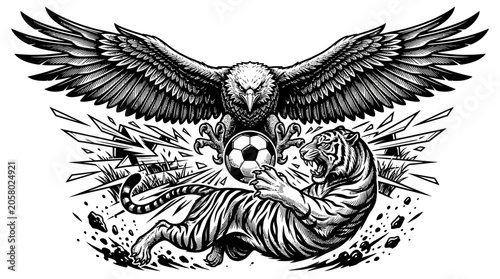 Φωτογραφία Tiger Eagle Soccer Ball Fight.