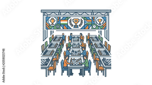 Εκτύπωση καμβά A group of people engaged in a competitive chess tournament match