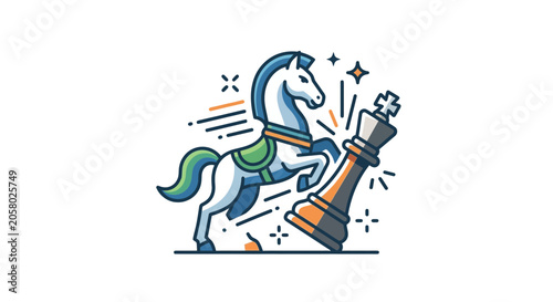 Bilde på lerret A stylized illustration of a chess knight leaping over a fallen chess king