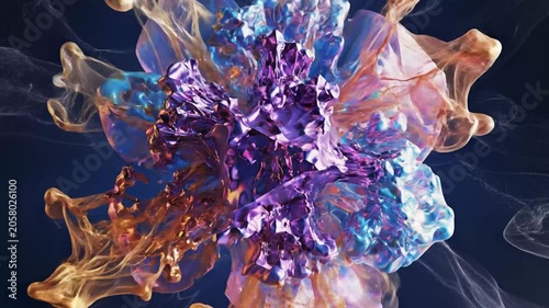 Abstract geometric crystalline structure on blue background.