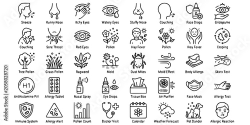 Tableau sur toile Seasonal allergies thin line icon