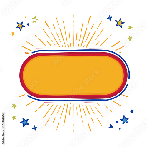 Flat design sun with radiating rays and stars