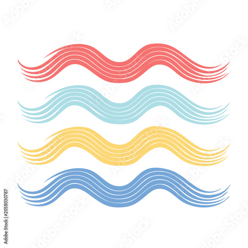 Stacked wavy ribbons in red cyan yellow blue