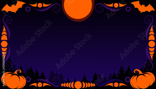 Spooky Halloween Celebration Backdrop Featuring Decorative Pumpkin and Bat Ornaments for Festive Seasonal Graphic Design Projects