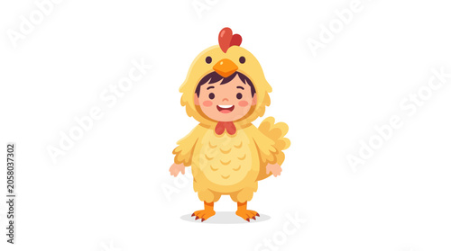 Fotografie A happy child wearing a cute yellow chicken costume for a festive celebration