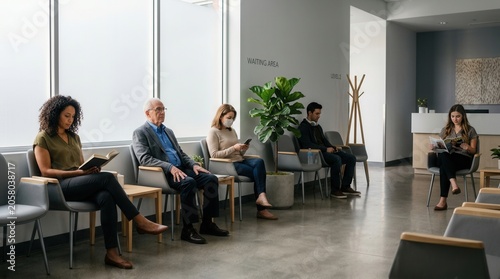 Diverse People Waiting In A Modern And Bright Medical Office