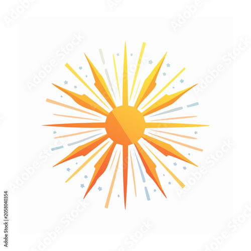 Flat design sun with rays and splashes