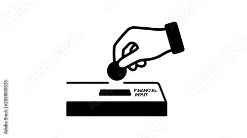 Canvastavla A black and white icon showing a hand inserting a coin into a financial input slot