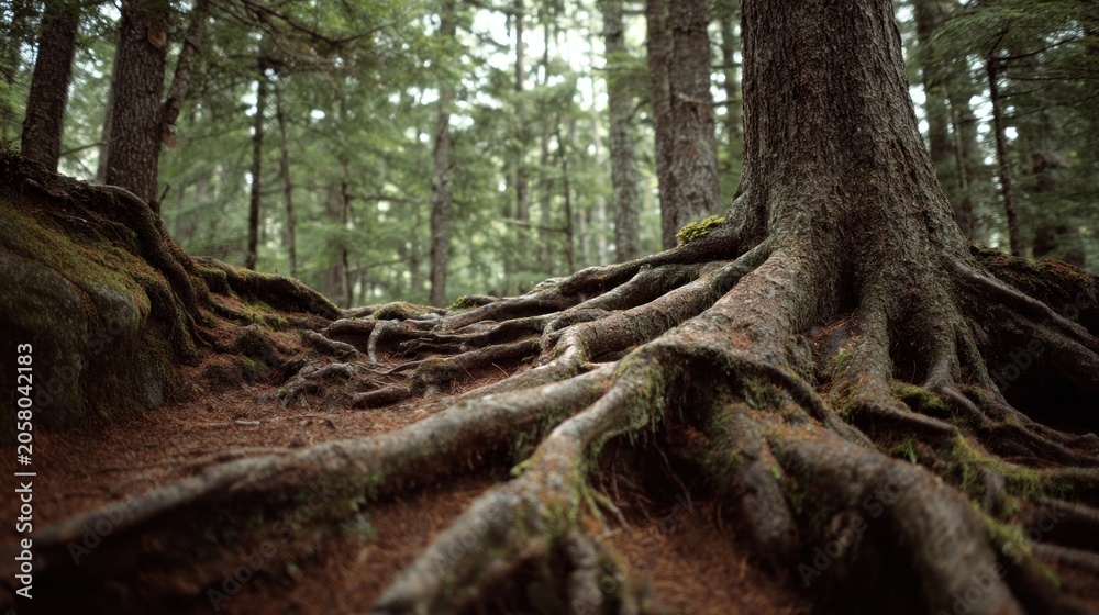 Fototapeta premium Close up of tree roots in a lush forest