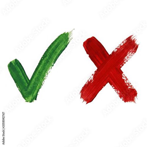 Green check mark and red cross icon on white background