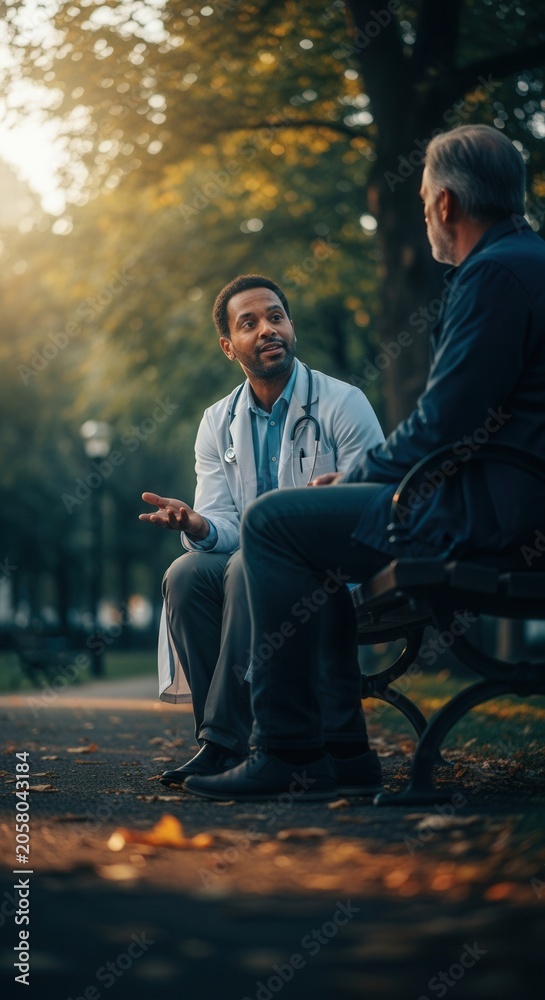 Fototapeta premium Doctor Consulting Patient Outdoors In A Park During Autumn