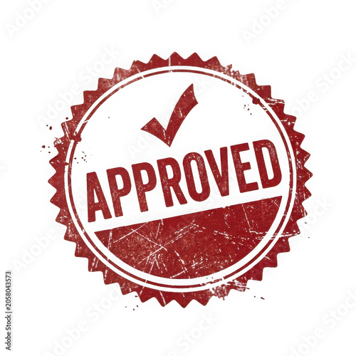 Red approved checkmark stamp with white center
