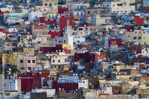 Colourful Crowded Houses on Tangier Hillside Morocco