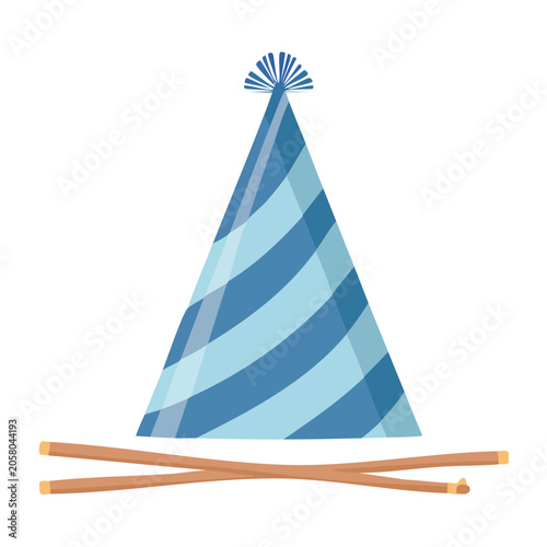 Blue and light blue striped party hat illustration