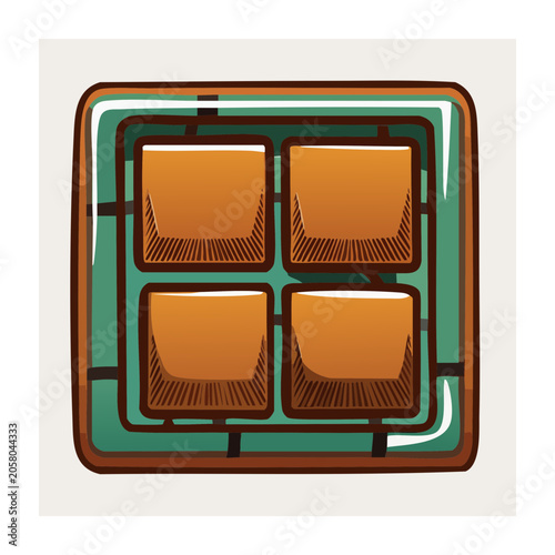 Flat design illustration of a chocolate bar with four pieces