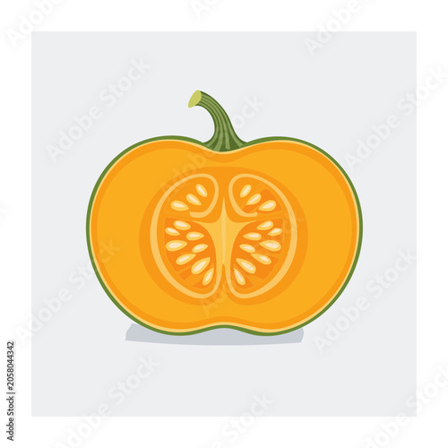 Flat design illustration of a pumpkin slice with seeds