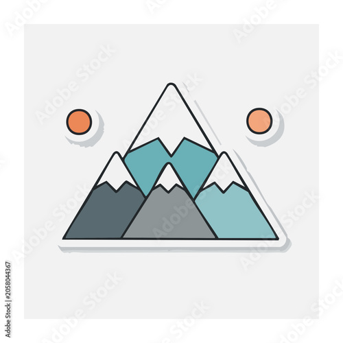 Flat design mountain range icon with sun