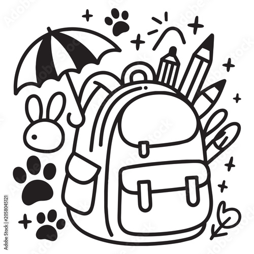 Vector Illustration of a Travel Bag with Umbrella Icon Design