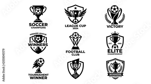 Black and white soccer trophy logos.
