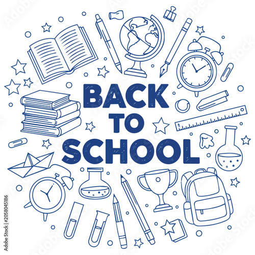 Back to school doodle vector illustration set with school icons and hand drawn sketch symbols for education concept background