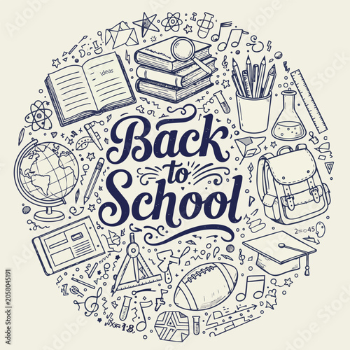 Back to school doodle vector illustration set with hand drawn school icons sketch symbols cartoon design pattern and education themed vintage style art