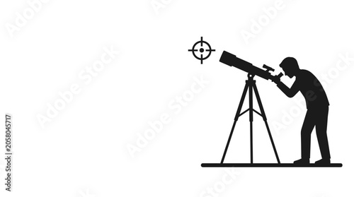 Foto Silhouette of a person using a telescope to observe a target.