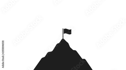 Bild auf Leinwand A minimalist silhouette of a mountain peak with a flag planted at the summit