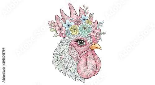Colorful watercolor illustration of a pig with flowers.