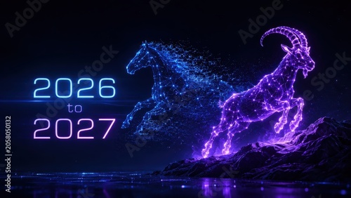 New Year 2027 Celebration with Glowing Animal Constellations Background