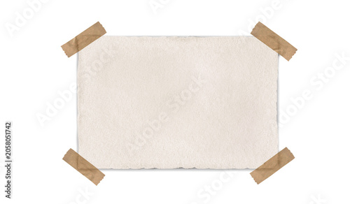 Fotografija Realistic torn paper sheet taped with brown masking tape isolated on transparent background
