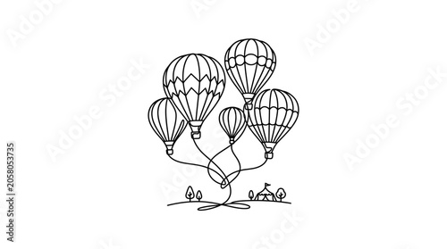 Εκτύπωση καμβά A creative line art illustration featuring multiple hot air balloons forming a tree shape