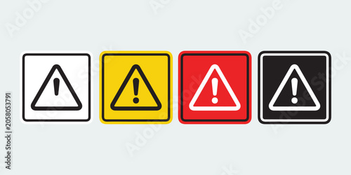 4-Pack Colour Warning Icon Set – Square Frame Alert Caution Hazard Symbol Variations