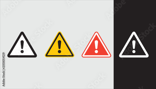 4-Pack Colour Warning Triangle Icon Set – Dark Light Background Alert Hazard Symbol Design